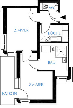 Grundriss-Beispiel: 2-Zi.-Wohnung, ca. 49,5 qm Wfl.